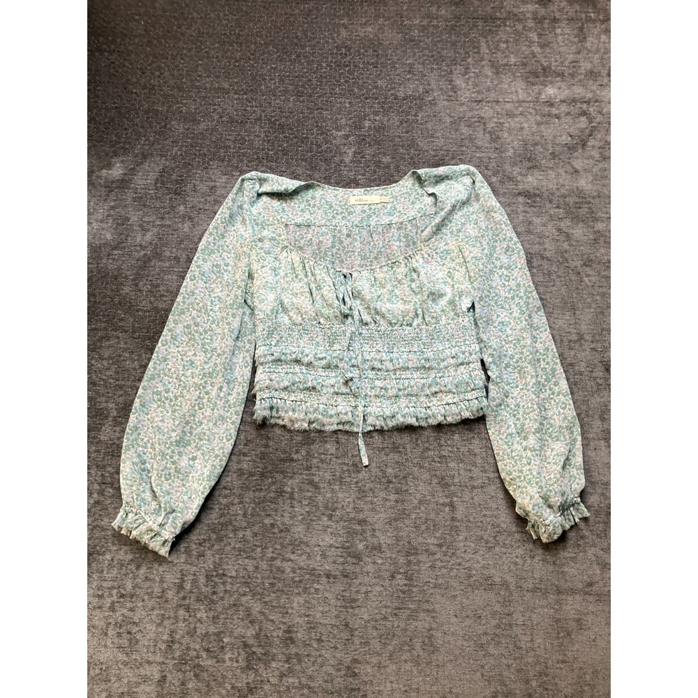 Millibon Cropped Top Womens Medium Multicolor Floral Ruched Fitted Puff Sleeve